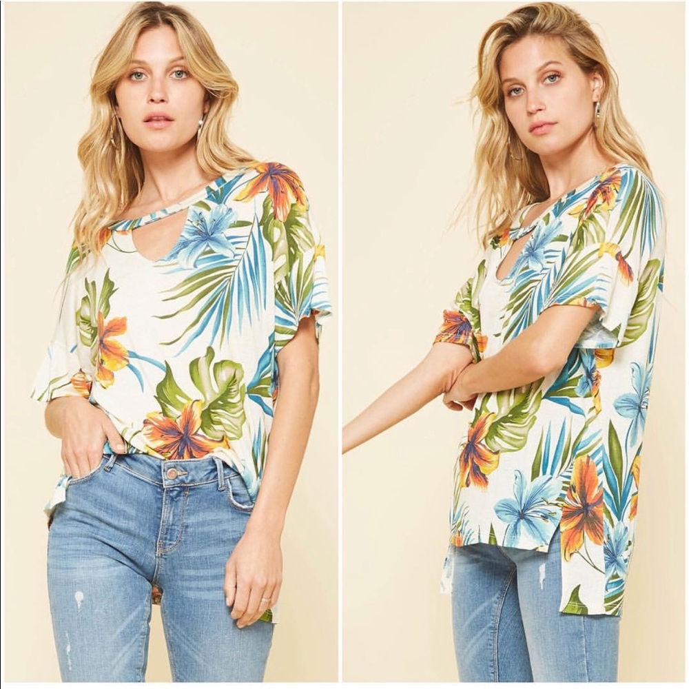 Boutique high low palm tree shirt